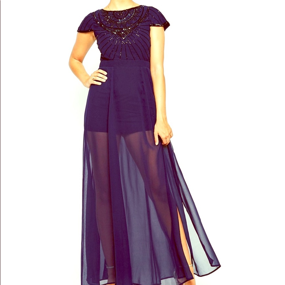 Frock and Frill Embellished and Sheer Evening Maxi